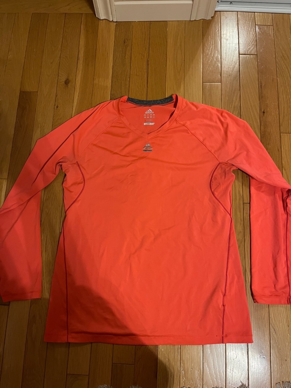 Adidas Climalite Techfit neon coral pink long sleeve activewear top